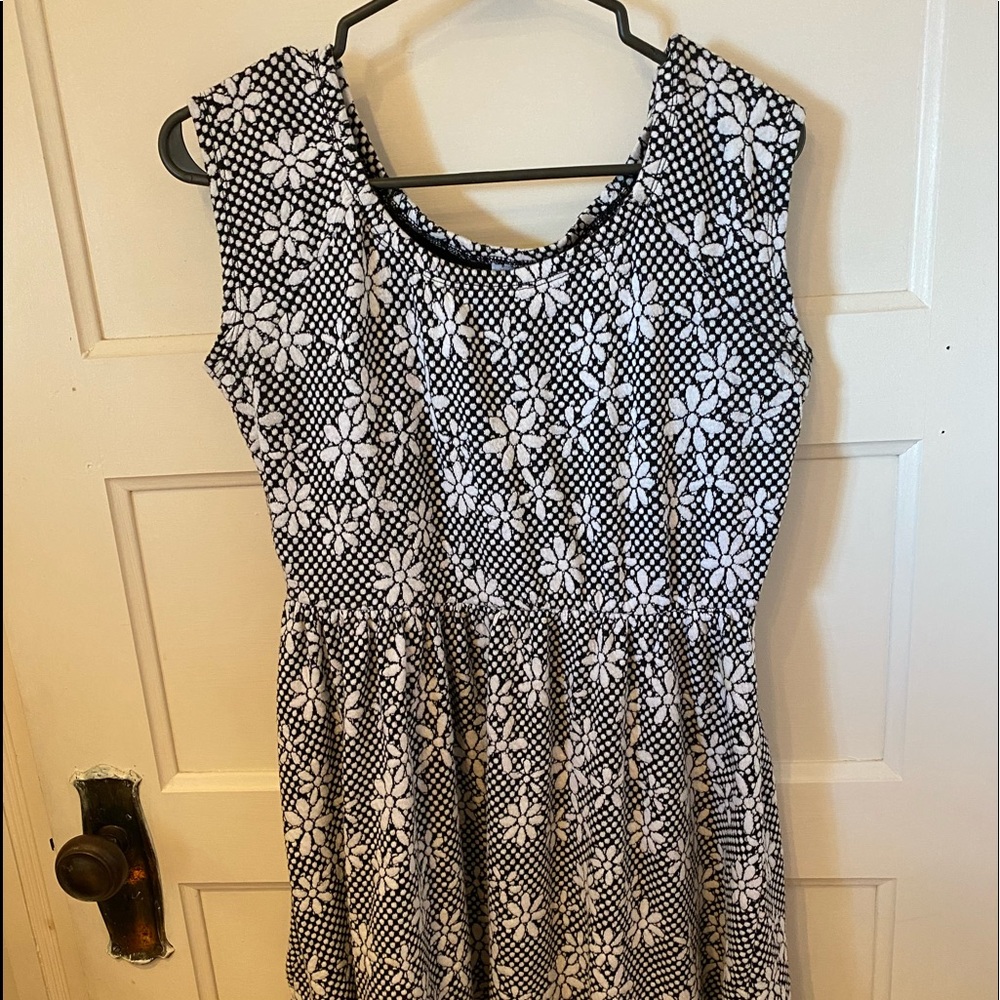 Black and white floral mini dress.